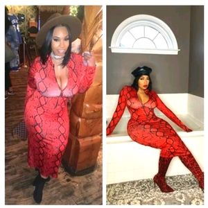 Red black snake print sexy maxi long dress xl